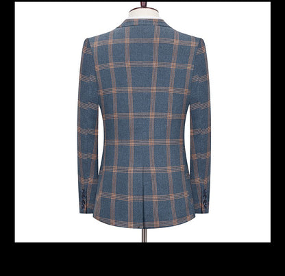 Men's Spring Autumn Wedding Suit 2024 Three-Piece Set Slim Fit Checkered British Style with Waistcoat And Trousers