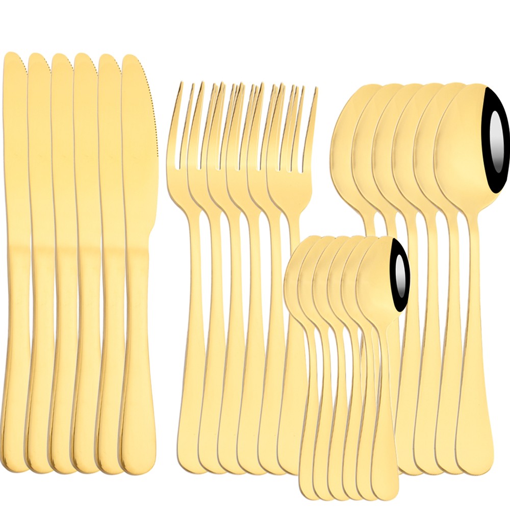 AJOYOUS Jogo de Louça de Aço Inoxidável Espelhado 24 Peças Talheres Ocidentais Faca Garfo Colher Conjunto de Talheres Utensílios de Cozinha Prateados
