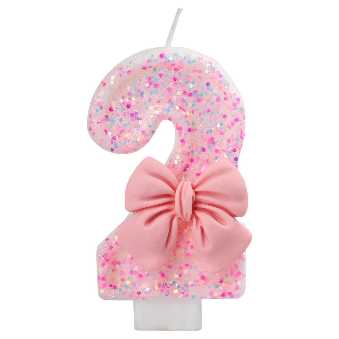 Pink Bow Number Candle Glitter Candle Cake Topper 0-9 for Birthday Anniversary Party Cake Decoration Gifts