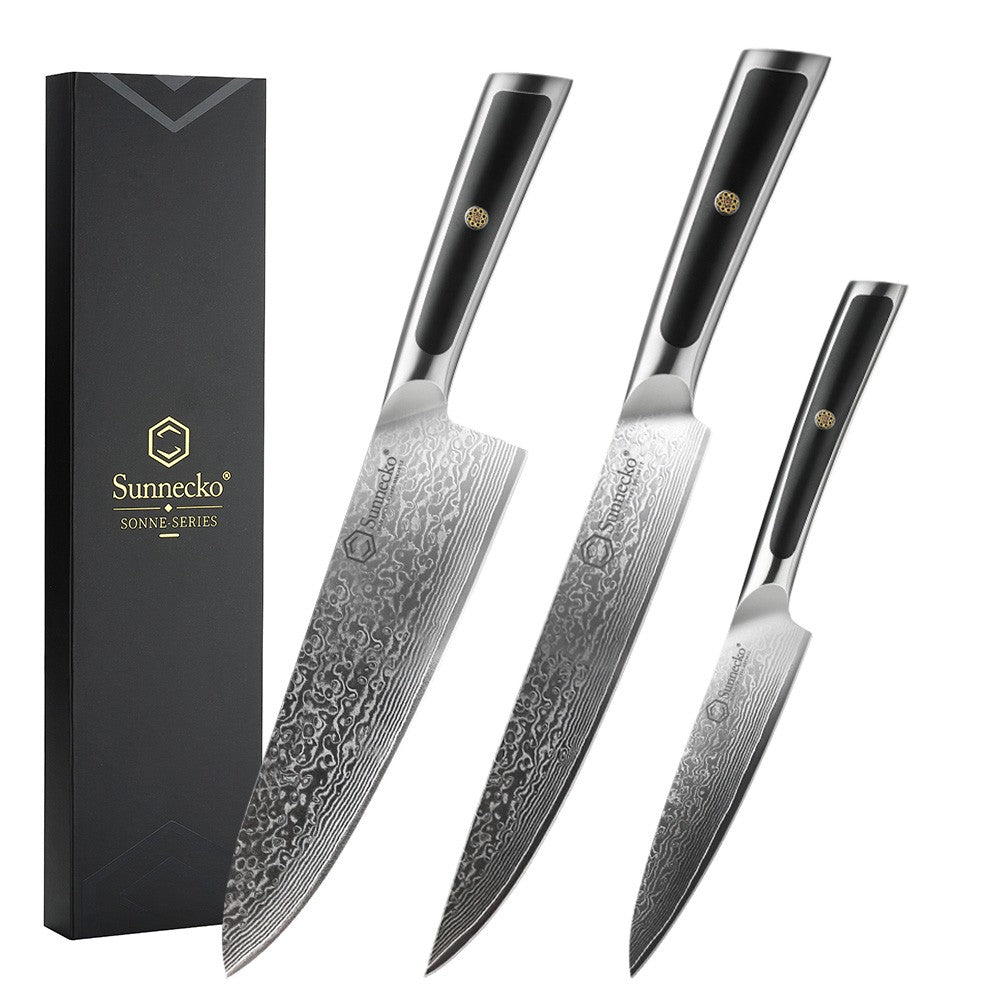 Facas de chef Sunnecko Damascus 1-7 peças/conjunto Faca de corte de carne de aço VG10 de alto carbono Faca de cozinha de corte utilitária ultra afiada
