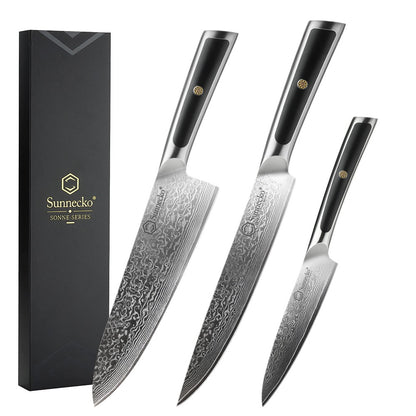 Facas de chef Sunnecko Damascus 1-7 peças/conjunto Faca de corte de carne de aço VG10 de alto carbono Faca de cozinha de corte utilitária ultra afiada
