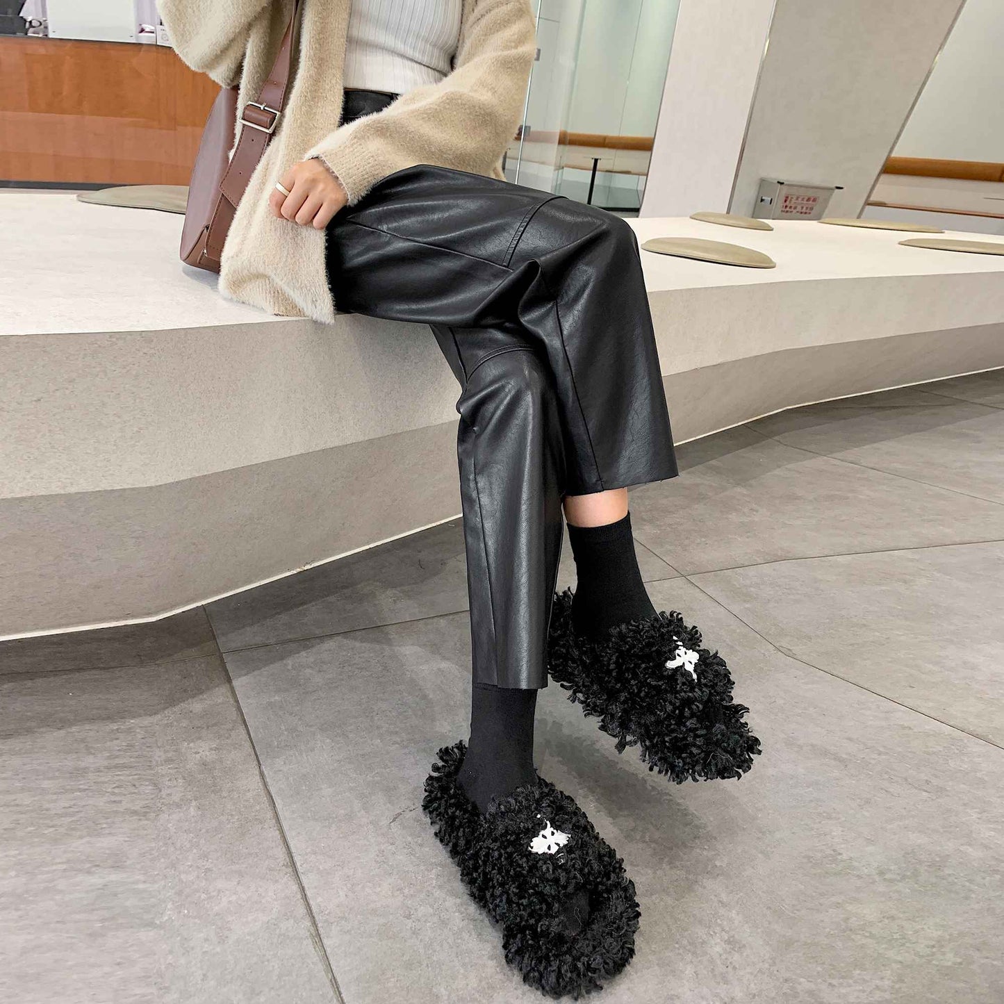 Autumn Winter PU Leather Vintage Women's Ankle Length Pants 2024 New High Waist Zipper Black Straight Pants Female Pockets