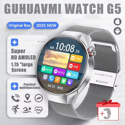 Smartwatch 2025 Original G5 Plus, Tela AMOLED HD de 1,75", Rastreamento GPS, Frequência Cardíaca, Chamada Bluetooth, Bússola para Homens