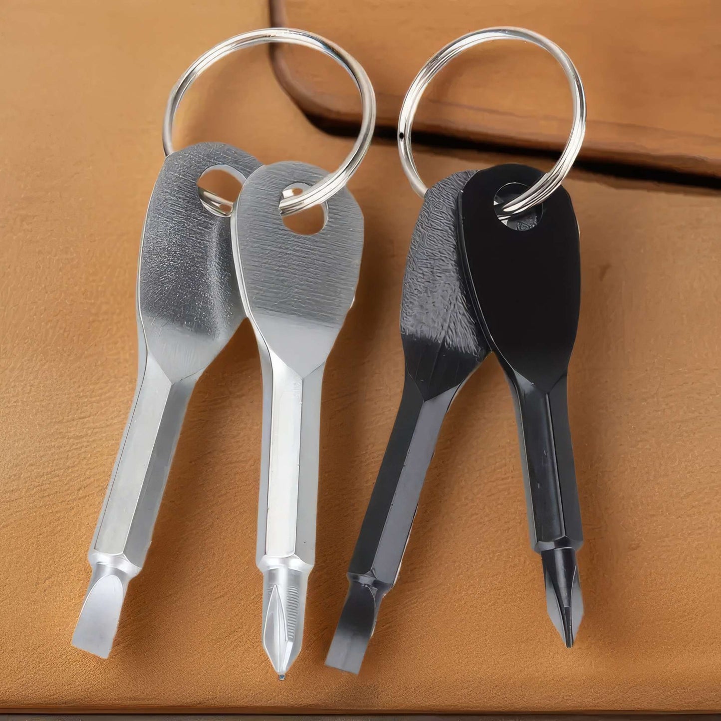2 Chaveiros de Chave de Fenda em Preto/Prata, Aço Durável, Cabeça de Chave de Fenda, Adequado para Carros, Bicicletas e Motocicletas