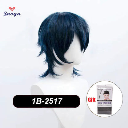 Perucas Curtas Sintéticas Snoya com Franja Corte Pixie Peruca Desfiada para Festa Cosplay para Homens e Mulheres Rosa Vermelho Verde Roxo Estilo Coreano Peruca Masculina