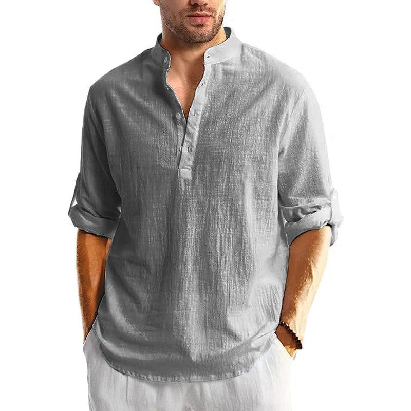 New Men's Linen Cotton Tshirts Long Sleeve Button Up Shirts Henley Beach Shirts Hawaiian T Shirts for Men Breathable Tops