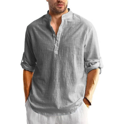 New Men's Linen Cotton Tshirts Long Sleeve Button Up Shirts Henley Beach Shirts Hawaiian T Shirts for Men Breathable Tops
