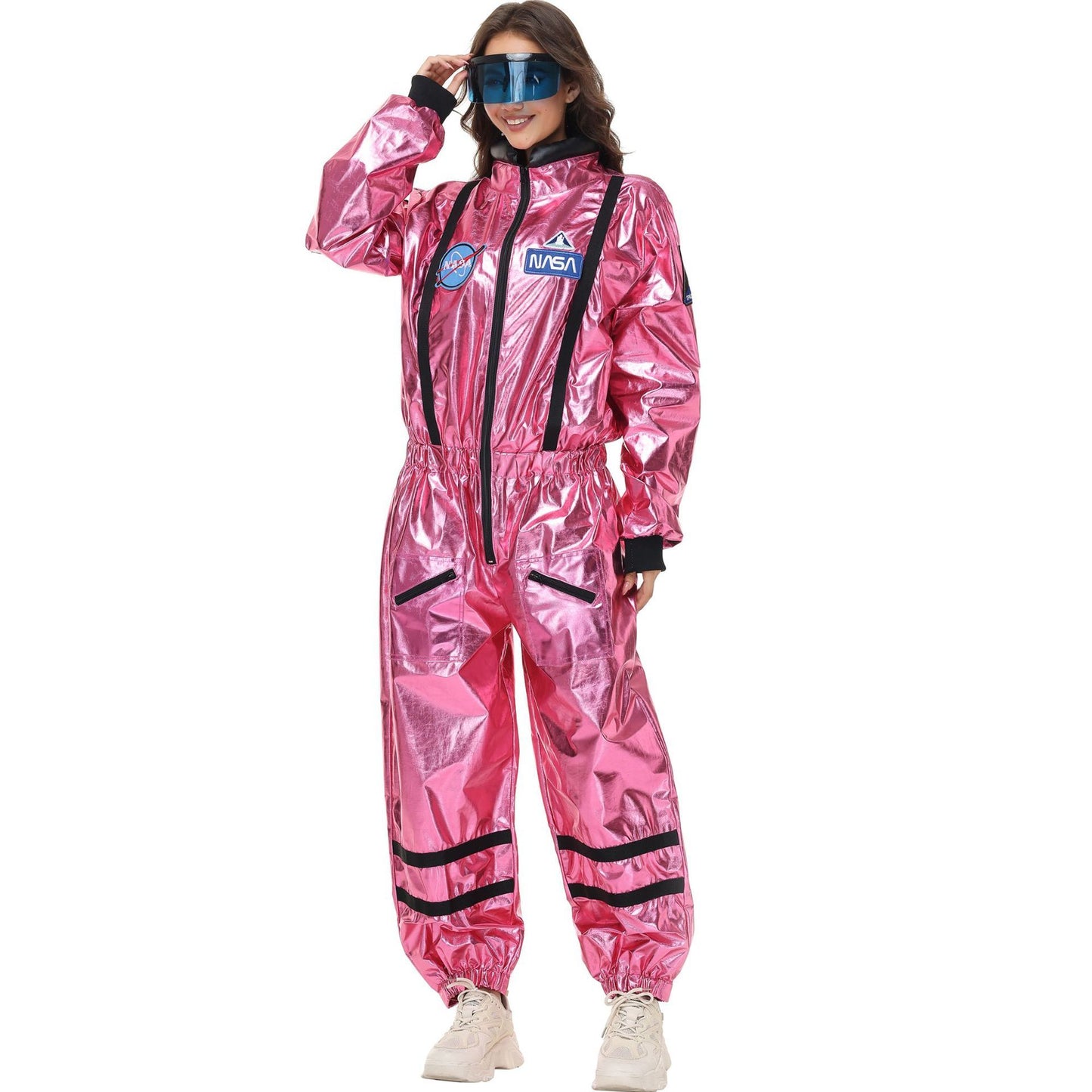Adult Silver Astronaut Costume Men Women Spaceman Suit Space Jumpsuit Halloween Cosplay Party Dress Up