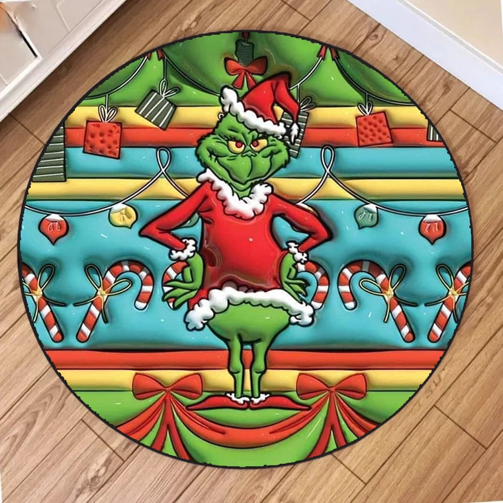 Christmas Creative Circular Carpet Green Frog Printed Carpet Suitable for Living Room Bedroom Coffee Table Carpet Decoration