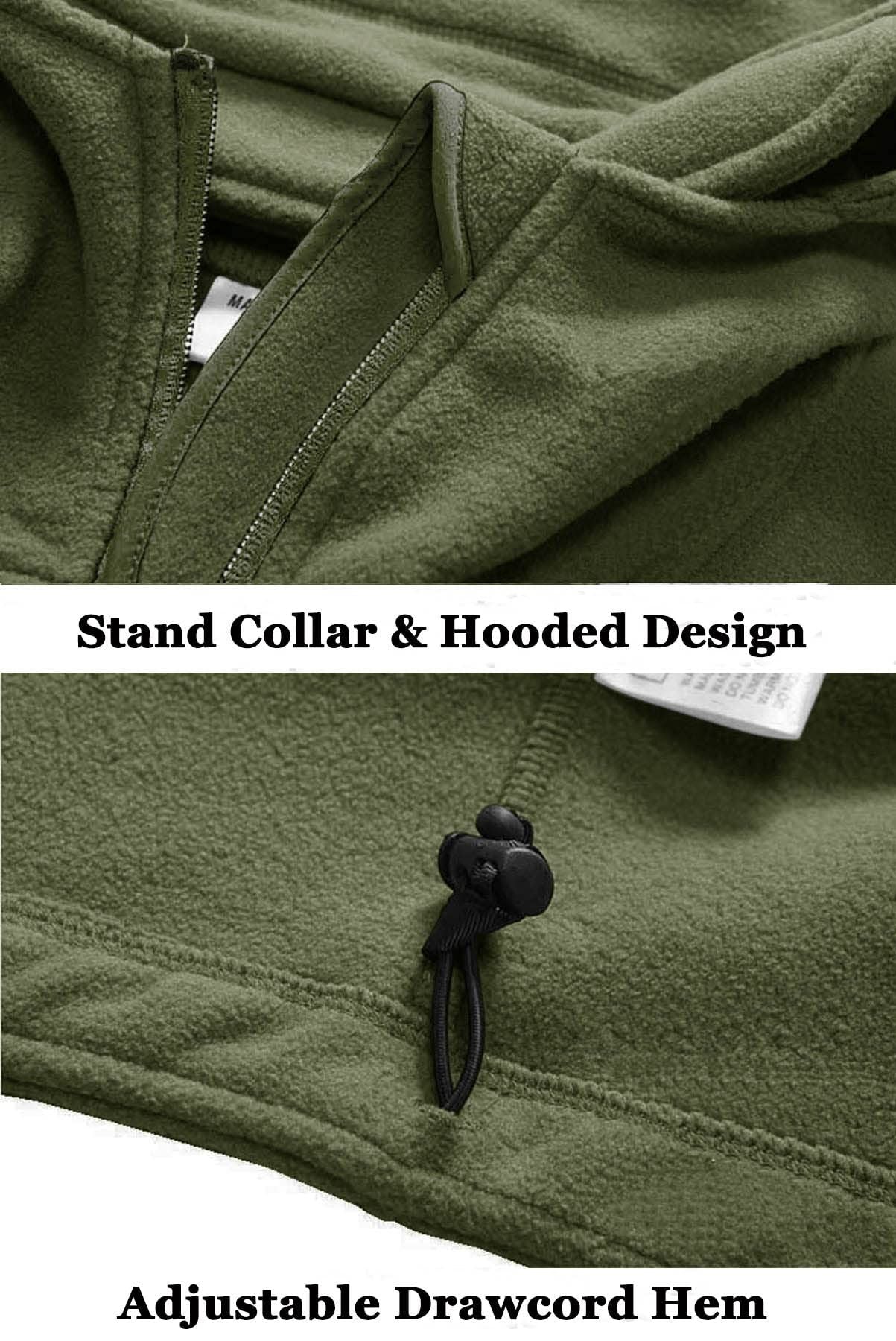 TACVASEN Winter Hooded Coats Mens Fleece Jackets Full Zip Up Multi-Pockets Fishing Hiking Climbing Outerwear Causal Parka Tops