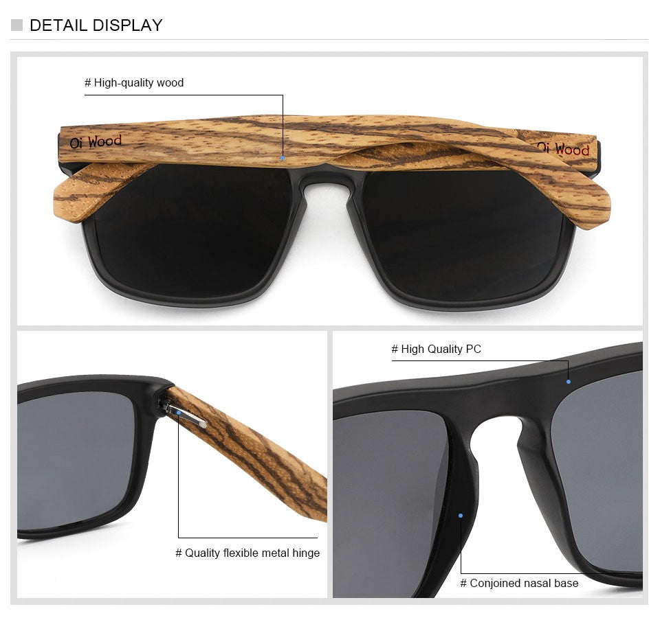 Óculos de Sol Quadrados de Madeira com Lentes Polarizadas Vermelhas Oi Wood Women