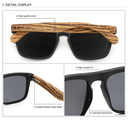 Óculos de Sol Quadrados de Madeira com Lentes Polarizadas Vermelhas Oi Wood Women