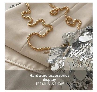 Sequin Chain Women's Portable Bucket Shoulder Bags Retro Ladies Dinner Party Clutch Purse Luxury Design Female Crossbody Bag