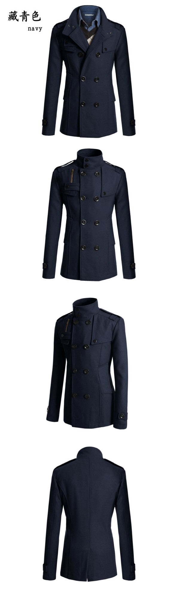 Men's Streetwear Solid Color Mid-length Woolen Coat Fashion Casual Button-down Suit Collar Jacket Leisure Luxury Retro Clothes