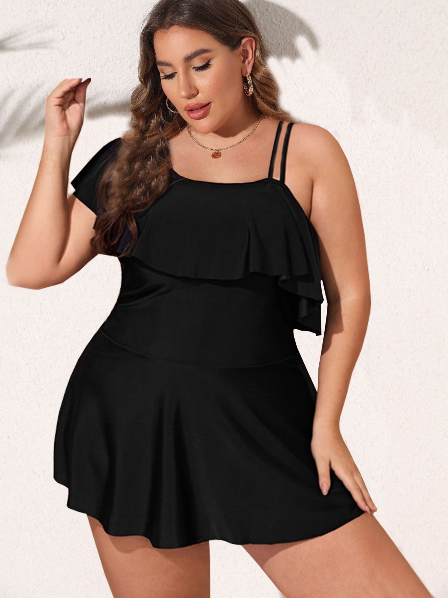 VigoJany 2025 Black Tankini Swimwear Women Plus Size Two Pieces Swimsuit Ladies Big One Shoulder Ruffle Tankini Bathing Suit