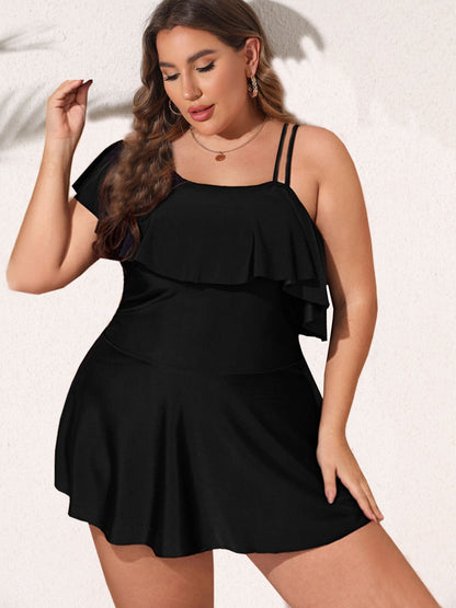 VigoJany 2025 Black Tankini Swimwear Women Plus Size Two Pieces Swimsuit Ladies Big One Shoulder Ruffle Tankini Bathing Suit