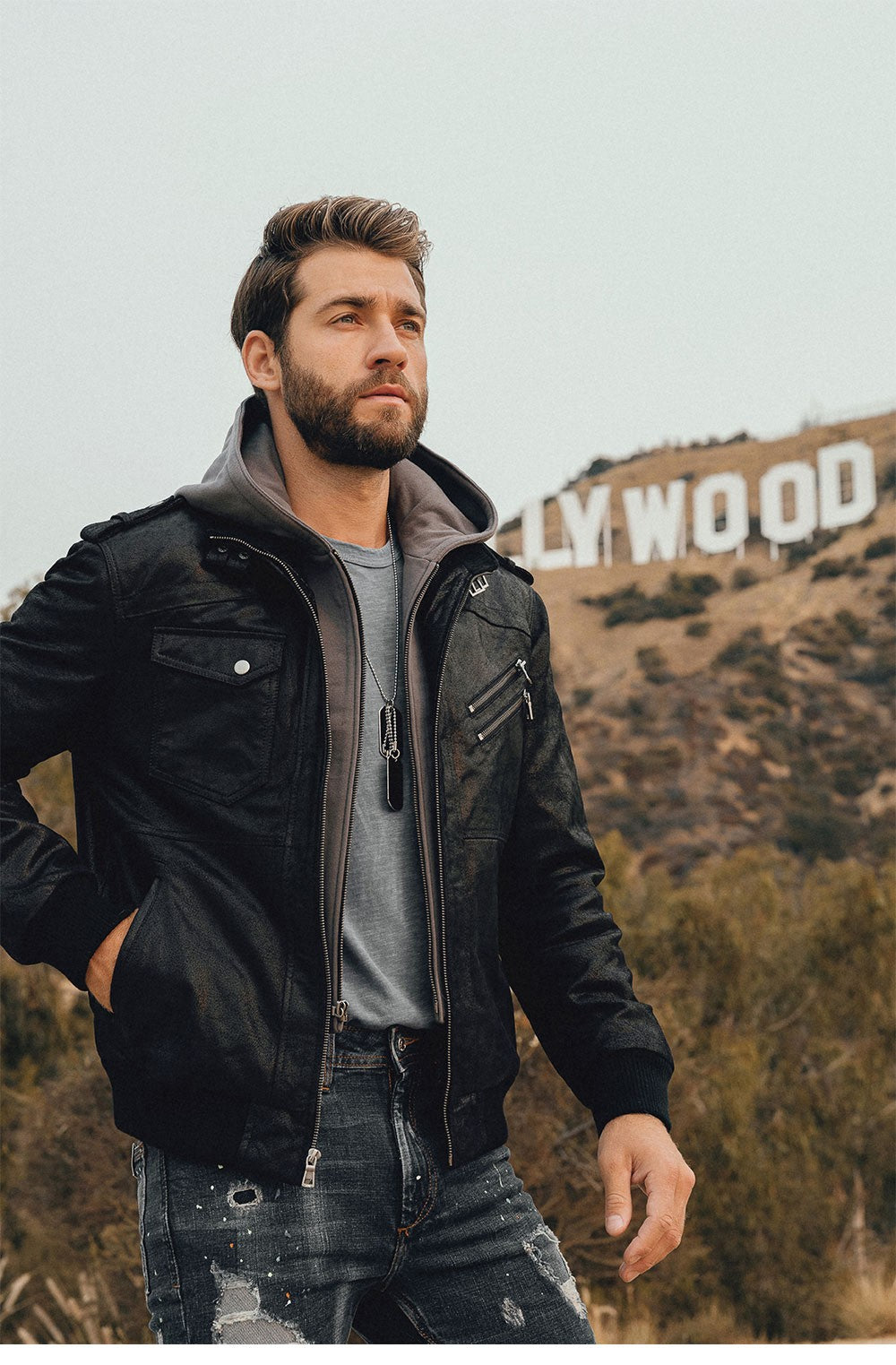 FLAVOR Men's Real Leather Jacket Men Motorcycle Removable Hood winter coat Men Warm Genuine Leather Jackets