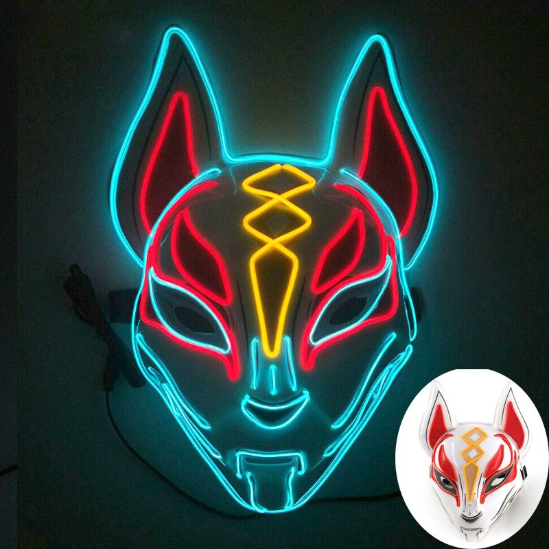 LED Fox Mask Neon Light Up Japanese Kitsune Mask for Halloween Cosplay Party Rave Festival Costume Glowing EL Wire Masque