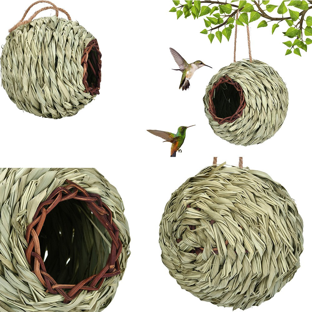Casa de Pássaros com Vários Estilos Design Criativo Exclusivo Gaiola de Pássaros Confortável de Grama Natural Tecida Decoração para Esconderijo em Janelas de Jardim Externas