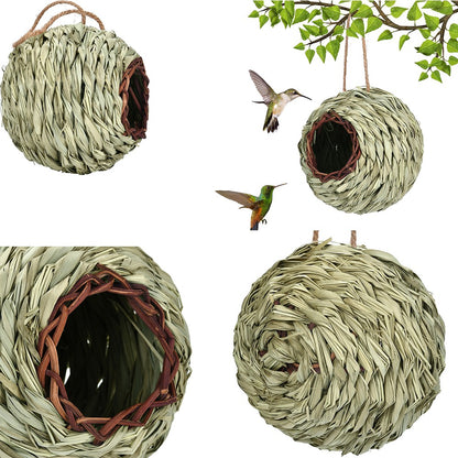 Casa de Pássaros com Vários Estilos Design Criativo Exclusivo Gaiola de Pássaros Confortável de Grama Natural Tecida Decoração para Esconderijo em Janelas de Jardim Externas