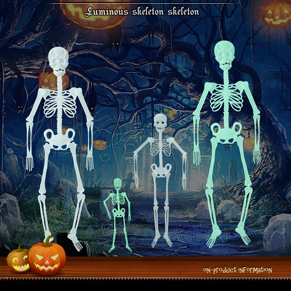Luminous Hanging Skeleton Movable Glow Fake Skull Scary House Pendant Props Halloween Party Home Yard Outdoor Garden Decoration