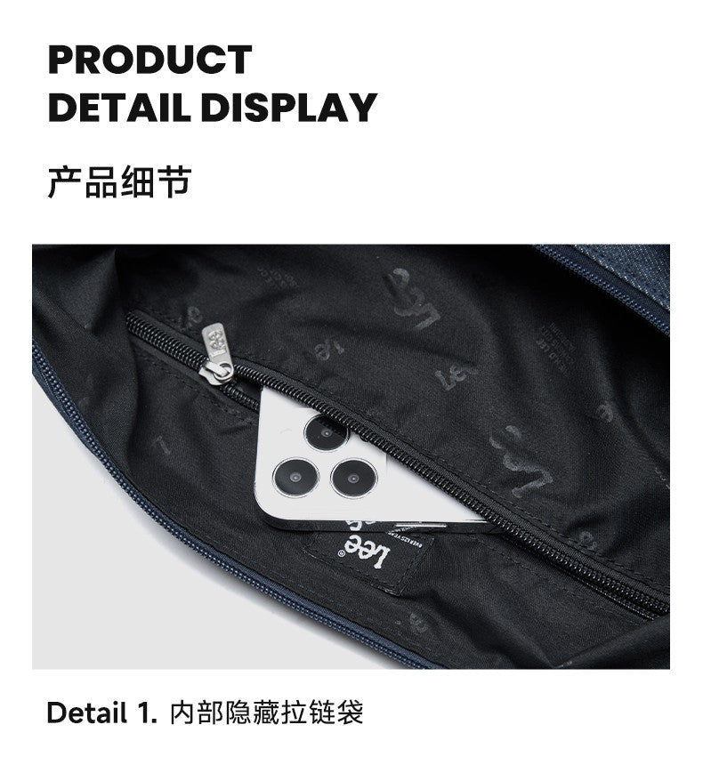 LEE Unisex Denim Blue Soft Pillow Shoulder Bags Beige Casual Simple Utility Light Ladies Large High Capacity Hobo Crossbody Bag