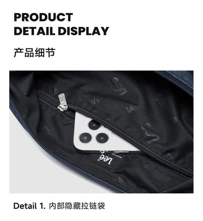 LEE Unisex Denim Blue Soft Pillow Shoulder Bags Beige Casual Simple Utility Light Ladies Large High Capacity Hobo Crossbody Bag