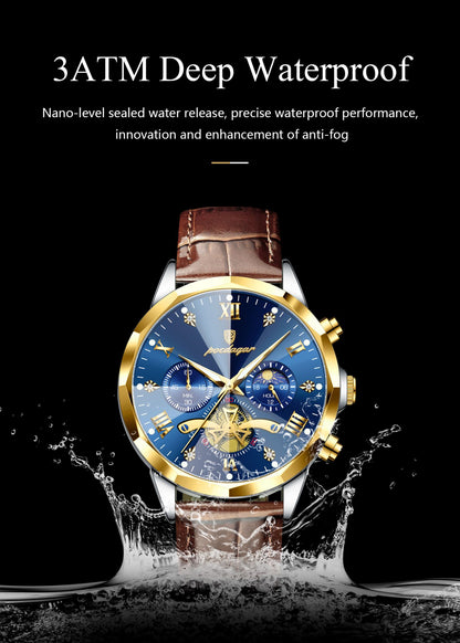 POEDAGAR Relógio de Pulso Militar de Luxo Masculino Quartzo Impermeável Luminoso Cronógrafo Couro Masculino Relógio Esportivo Masculino Relógio Masculino