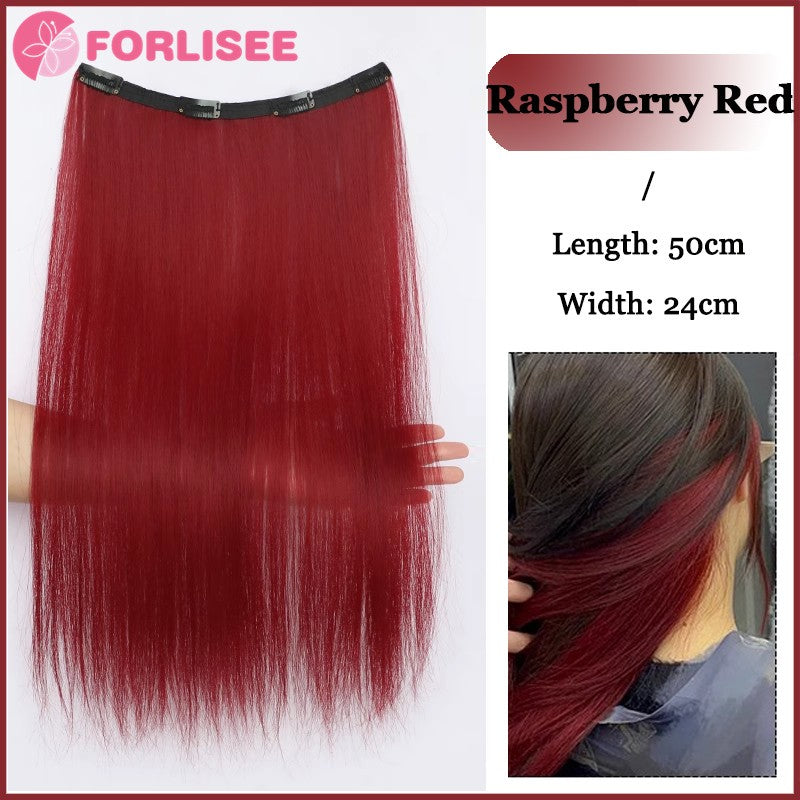 Aplique de Cabelo Sintético Liso Longo de Uma Peça com 4 Presilhas, Camada Interna Escondida, Peruca Colorida