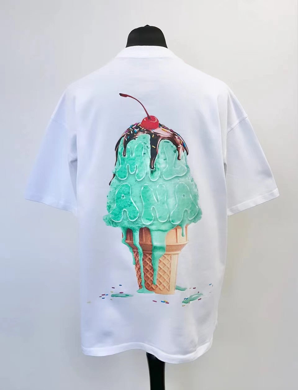 2025 summer new Harajuku street style ice cream print short sleeve cotton T-shirt men Y2k top Gothic style loose couple shirt