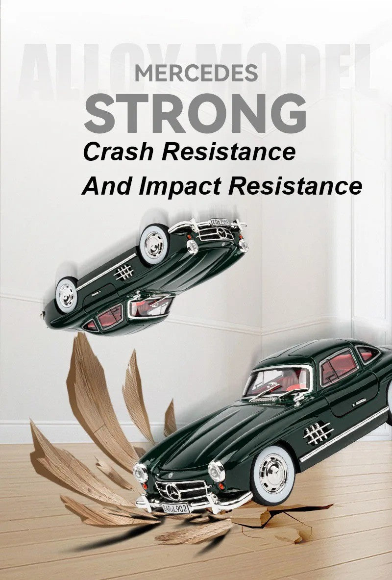 1:24 300SL W140 Carro de Brinquedo Modelo de Liga Fundido com Luz e Som, Carroceria Aberta, Modelos em Miniatura, Brinquedos Clássicos de Presente para Meninos