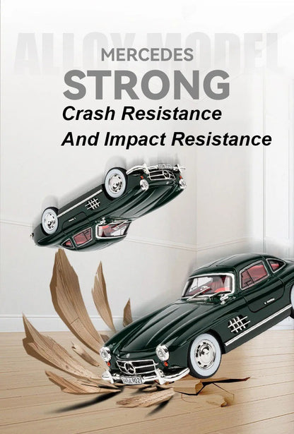 1:24 300SL W140 Carro de Brinquedo Modelo de Liga Fundido com Luz e Som, Carroceria Aberta, Modelos em Miniatura, Brinquedos Clássicos de Presente para Meninos