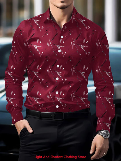 Men's High-Quality Long-Sleeved Lapel Button-Up Shirt Comfortable Soft High-Definition Printed Business Casual Shirt