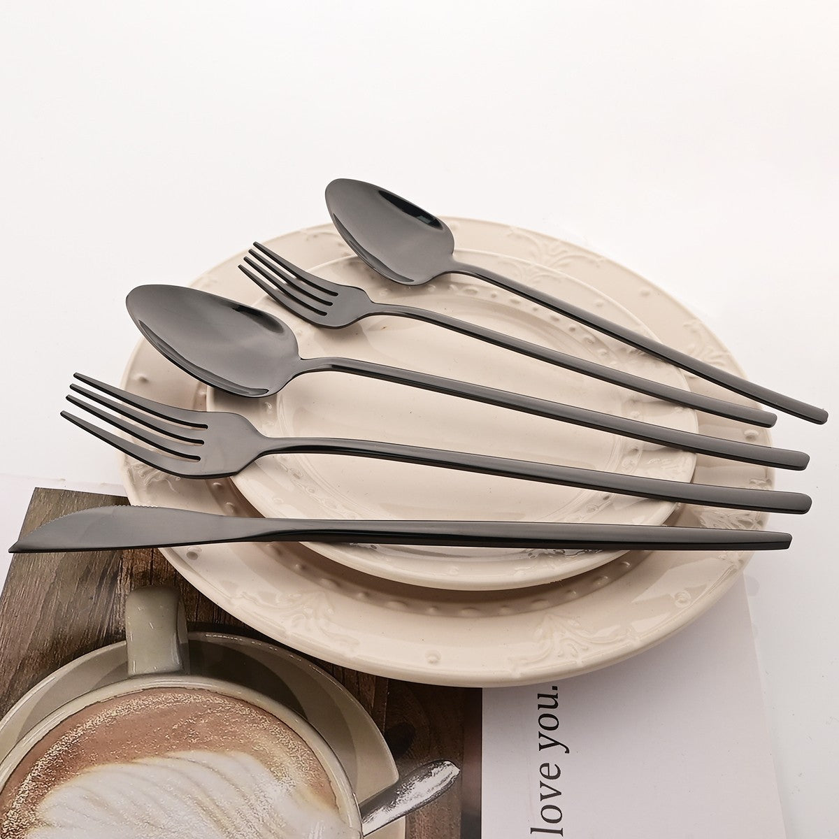 40pcs Rose Gold Dinnerware Set Mirror Fork Knife Spoon Tableware Western Stainless Steel Cutlery Set Dessert Fork Spoon Flatware