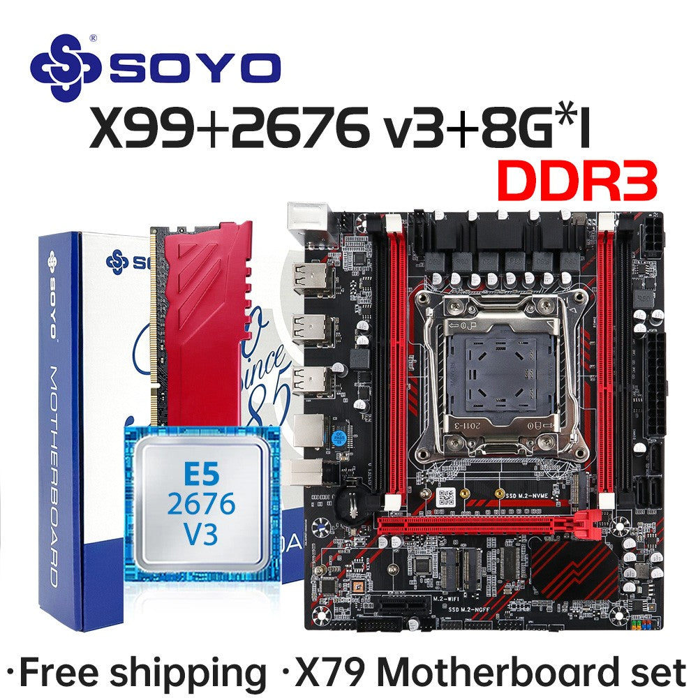 Conjunto de Placa-mãe SOYO X99 D3 Gaming com CPU Intel LGA2011-3 E5 2676 V3 Memória RAM ECC DDR3 8GB*1 Componentes de computador M.2 NVME