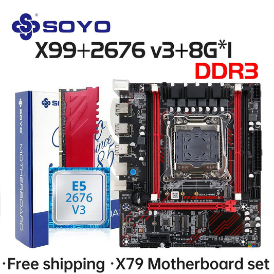 Conjunto de Placa-mãe SOYO X99 D3 Gaming com CPU Intel LGA2011-3 E5 2676 V3 Memória RAM ECC DDR3 8GB*1 Componentes de computador M.2 NVME
