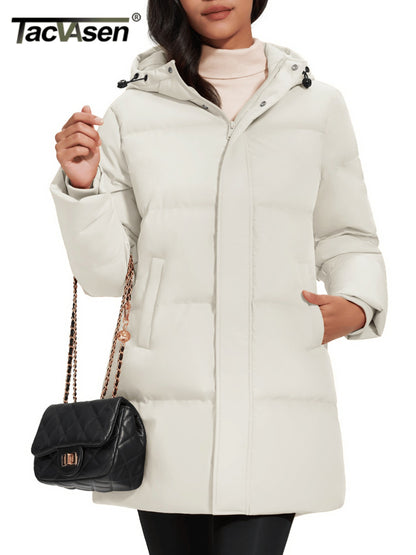 TACVASEN Winter Quilted Duck Feather Down Jackets Womens Padded Puffer Warm Hooded Long Coats Thermal Waterproof Thick Outerwear