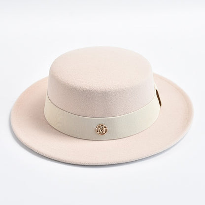 British Style Fedora Hats for Women Fashion Autumn Winter Flat Top Bow Elastic Ribbon Felt Hats Wedding Dress Jazz Cap