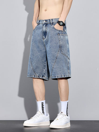 Men's Summer Denim Cargo Shorts Big Size 8XL 7XL 6XL Elastic Waist Straight Baggy Jeans Shorts