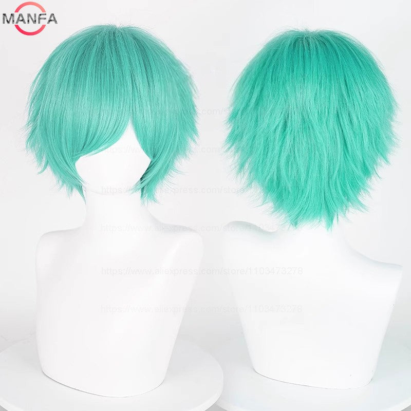 Anime 30cm Curta Reta Peruca Cosplay Preto Branco Verde Marrom Roxo Azul Cinza Vermelho Dourado Homens Mulheres Cabelo Sintético Resistente ao Calor