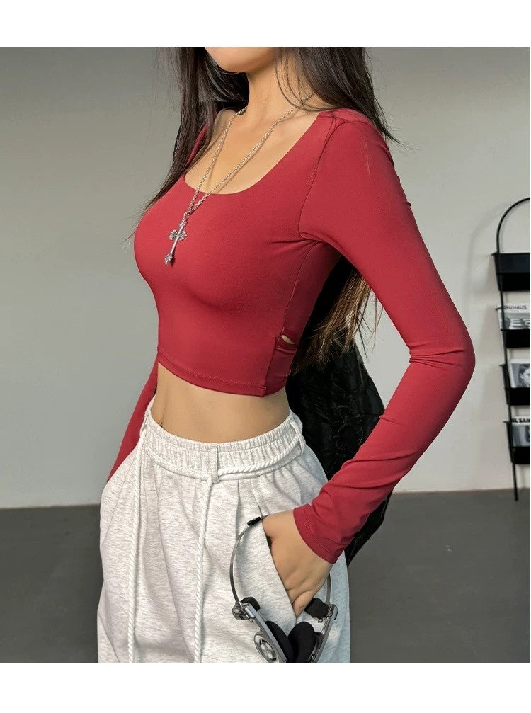 All-in-one deep V open back sexy sports top running training yoga wear slim fit slim casual fitness long sleeves