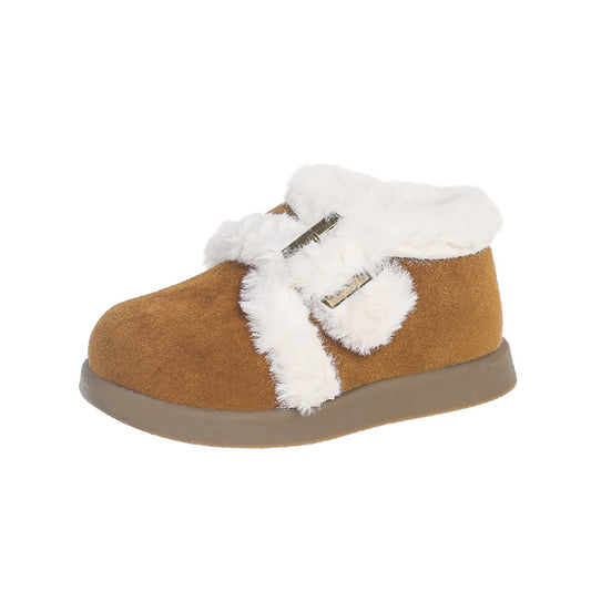 Winter Fur Boots For Girls Thick Warm Children's Plush Snow Boots Soft Warm Velvet Cotton Shoes Winter Kid's Padded Boots