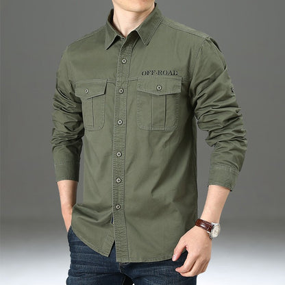 Men Loose Long-sleeved Shirt. New Solid Color Shirt for Middle-aged and Young People in Europe and America in Spring and Autumn