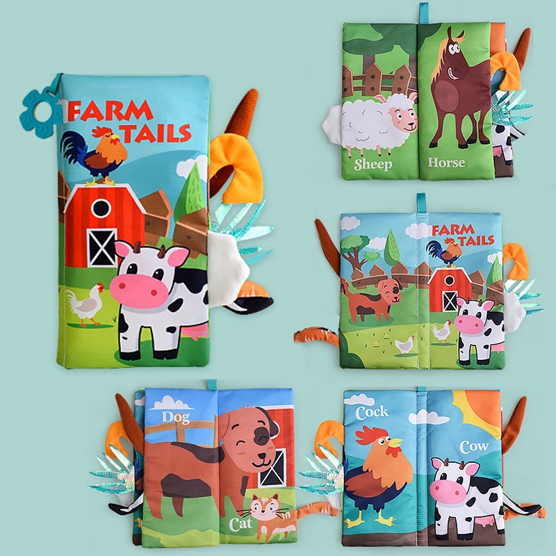 8 Page Tail Cloth Book Touch And Feel Infant Soft Books Cartoon Animals Development Interactive Early Education Toys For Baby