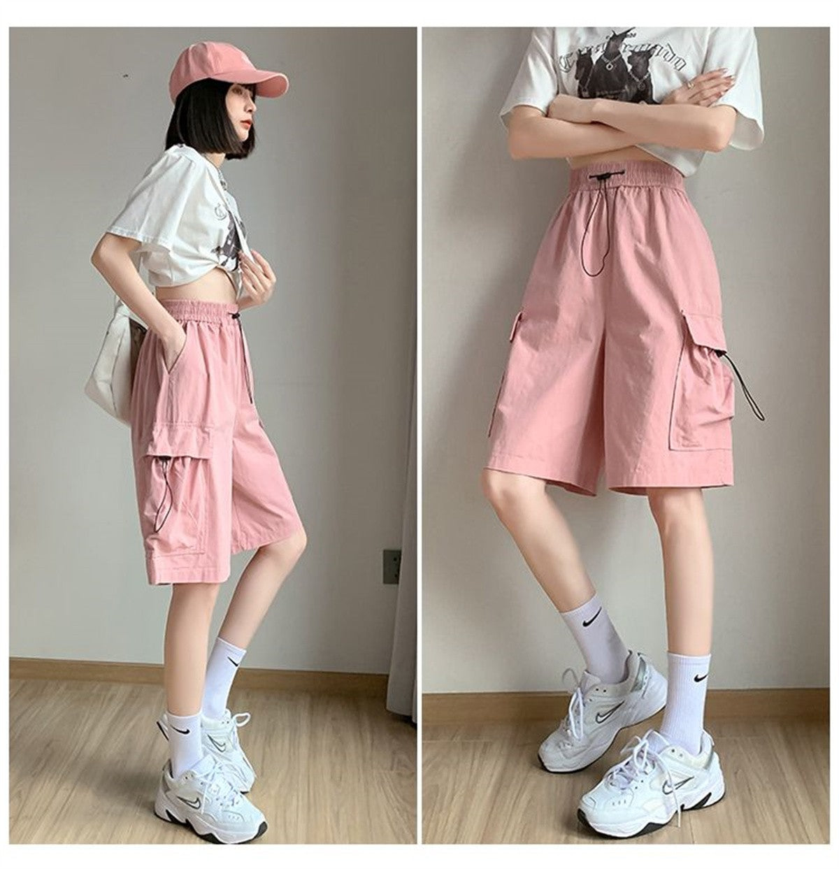 Solid Breathable Shorts Summer Women Fashion Trendy Brand Lightweight Drawstring Basketball Sports Fitness Large Middle Pants