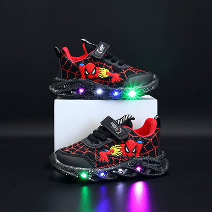 LED Casual Sneakers Red Black For Spring Boys Cartoon Mesh Outdoor Shoes Children Lighted Non-slip Shoes Size 21-30