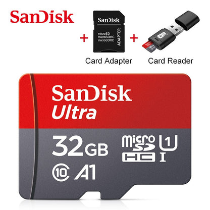 Cartão Micro SD Sandisk Ultra A1 128GB 32GB 64GB 256GB Cartão de Memória STF Cartão de Memória Flash 32/64/128GB para Telefone + Leitor de Cartão