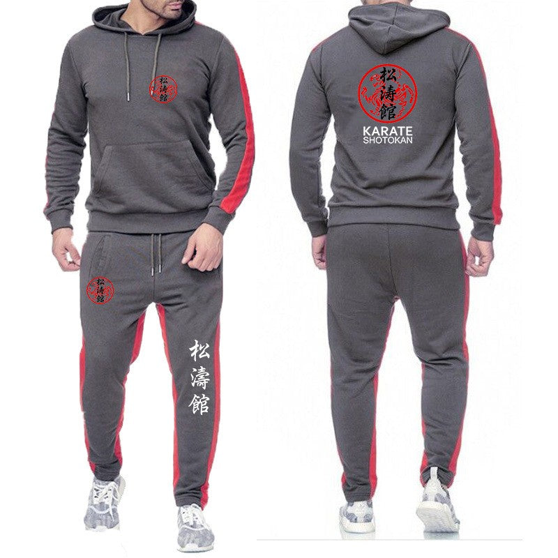 Shotokan Karate 2022 Men's New Solid Color Hooded Sweatshirts Fashion Pullover Top+Sweatpants Casual Jogging Fitness Sports Suit