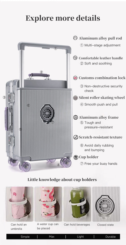 New Style Skate-Wheel Luggage, 24-inch Travel Suitcase, 20-inch Carry-On Suitcase, Premium Combination Lock Suitcase, Business T
