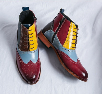 Luxury Fashion Men Leather Boots Flats British Style Sharp Pointed Color Matching Men Shoes Mens Slip-on Outdoor Flats Size 48